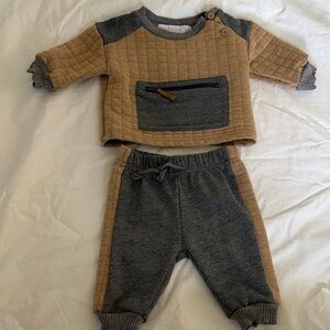 Rachel Zoe Camel and Charcoal Quilted Kids Sweat Set